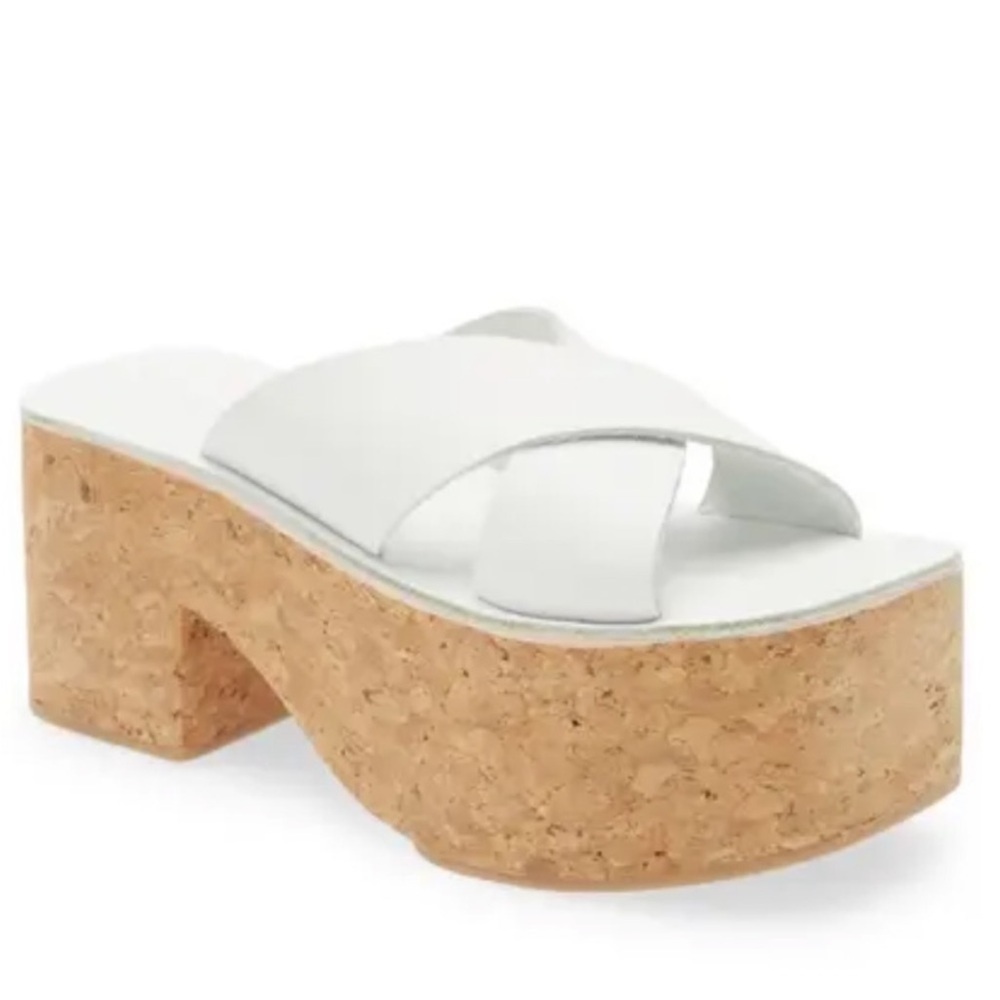 NEW! Jeffrey Campbell Itzelia White Cork Block Heel Platform Slide Sandal - 🚕